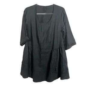 Animale‎ 100% Linen Dress Tunic M Black Lagenlook Artsy Minimalist Resort